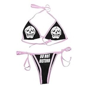 ZGMYC Skull Letter Print Goth string side tie triangle bikini size small NWT